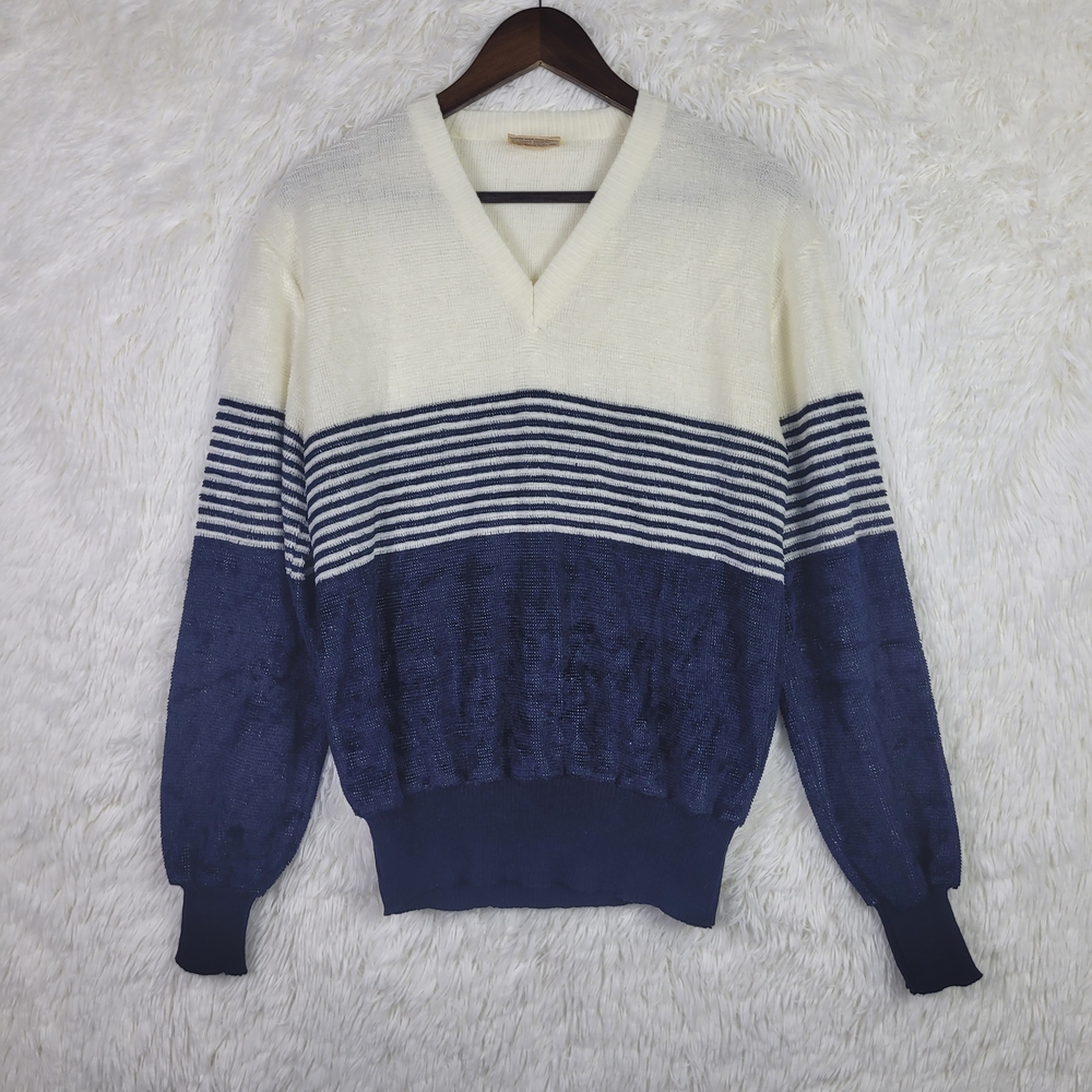 Vtg Lg Saturdays In California Men's Blue & White Striped Sweatshirt Preppy